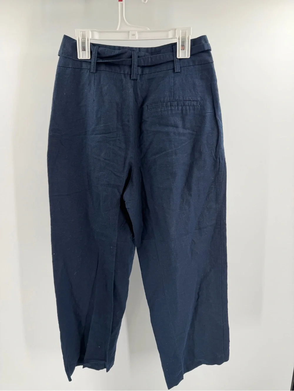 Zara Navy Blue Straight Leg‎ Cropped Ankle Pant Size XS Linen Blend Belted